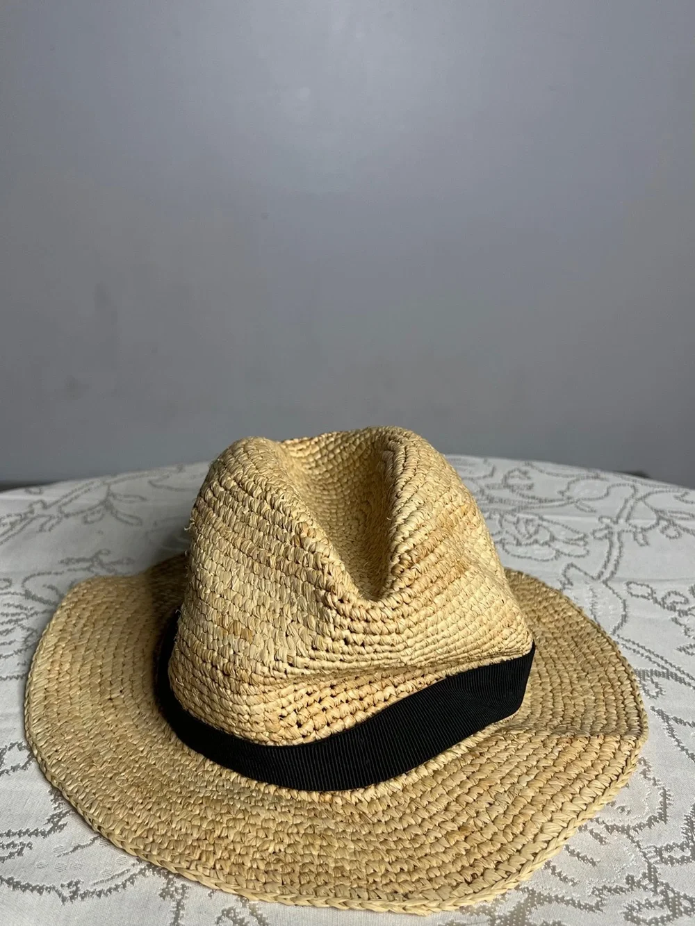 J. Crew Natural Straw Fedora with Black Band